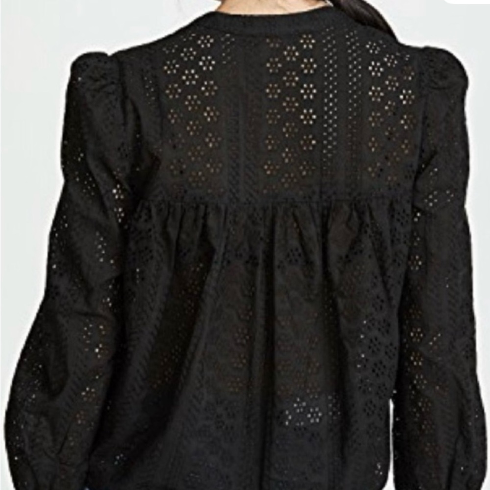 Madwell Black Eyelet Peasant Top With Tie Front Size XXS - Picture 2 of 7